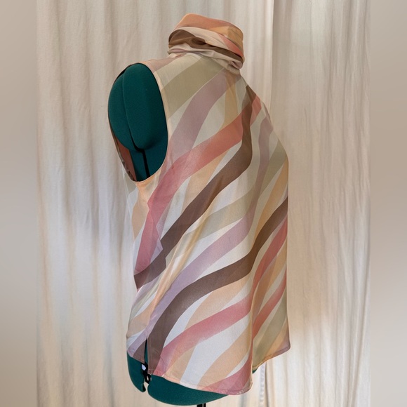 Vintage Austin Reed brown white orange Wave Sleeveless mock Turtle Top size 10 - Picture 5 of 12